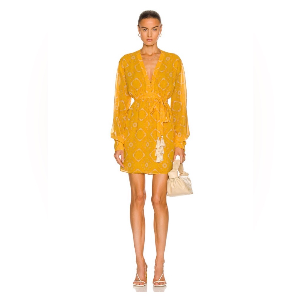 Nwot Alexis "Luss" Mini Dress In Yellow Tie Dye/Geometric Bold Pattern Size Xs